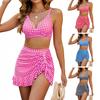 2 stuks/set Dames Bikini Set Stippenprint V-hals Sling Top Hoge Taille Zijdelings Gerimpeld Rucherand Zwemrok Set Strand Zwembad Vakantie Sexy Badpak
