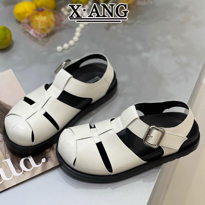 

Leather woven pig cage shoes Baotou sandals women s new summer thick-soled beach hollow hole shoes 40