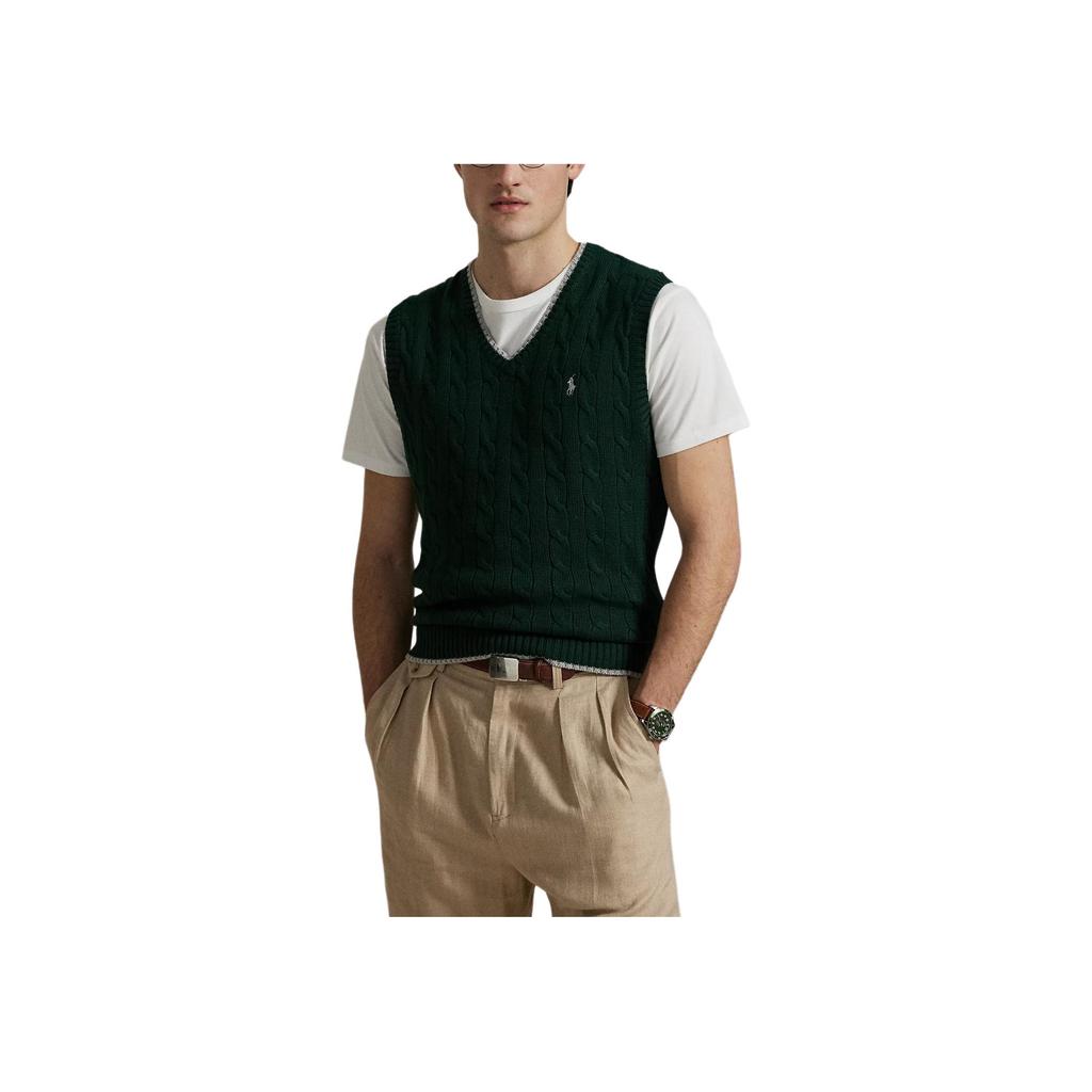 Polo Ralph Lauren Zopfstrick Baumwolle Ärmellose Weste Herren Oberteile Grün 710970288-002