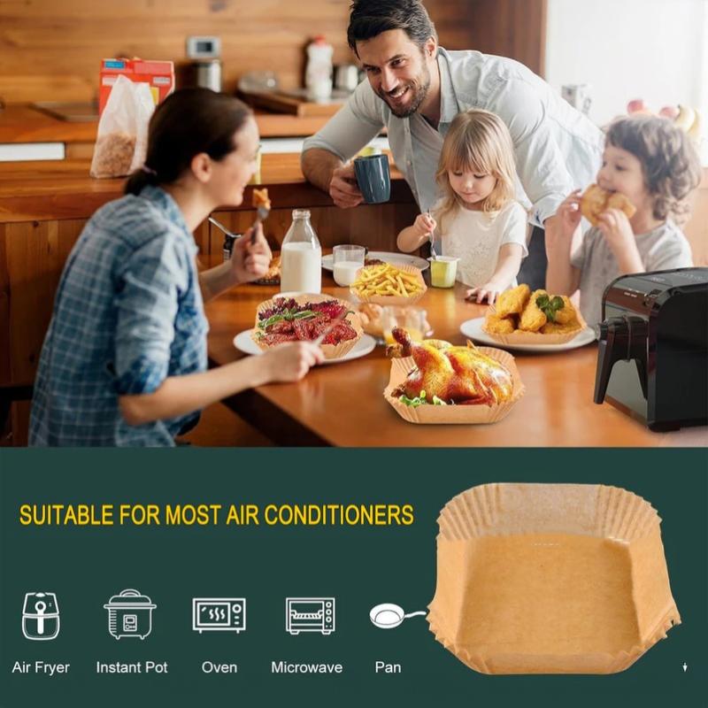 50/100/150/200Pcs Air Fryer Paper Liner Square Air Fryer Reusable Non-Stick Parchment Papers Oil-Absorbing Paper Air Fryers