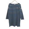 Border Pattern Long Sleeve Boat Neck One Piece 36 Navy Women Used