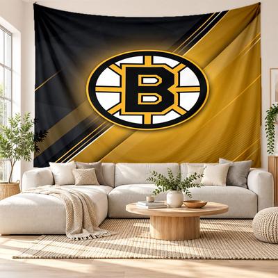 Nástěnná tapiserie Boston Bruins, Závěsná dekorace z měkké látky, Dekorativní pozadí pro ložnici, Domácí nástěnné umění