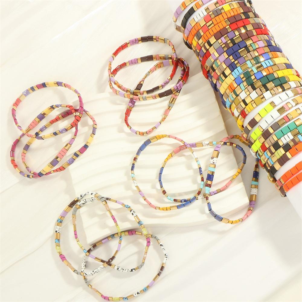 Geometric Type Elastic Bracelet Colorful Stackable Bracelet Fashion Tila Beads Bracelet  Women