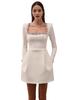 Elegant Rhinestone Square Neck Long Sleeve Bandage Dress for Women