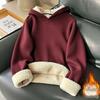 Men's Velvet-Lined Lambswool Hoodie - Loose Fit, Solid Color, Warm Winter Jacket