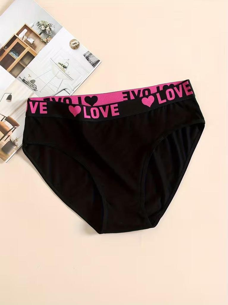 Set di 6 Mutandine da Donna a Vita Alta con Stampa Cuore e Lettere in Cotone | Morbide Traspiranti Comode Biancheria Intima Quotidiana