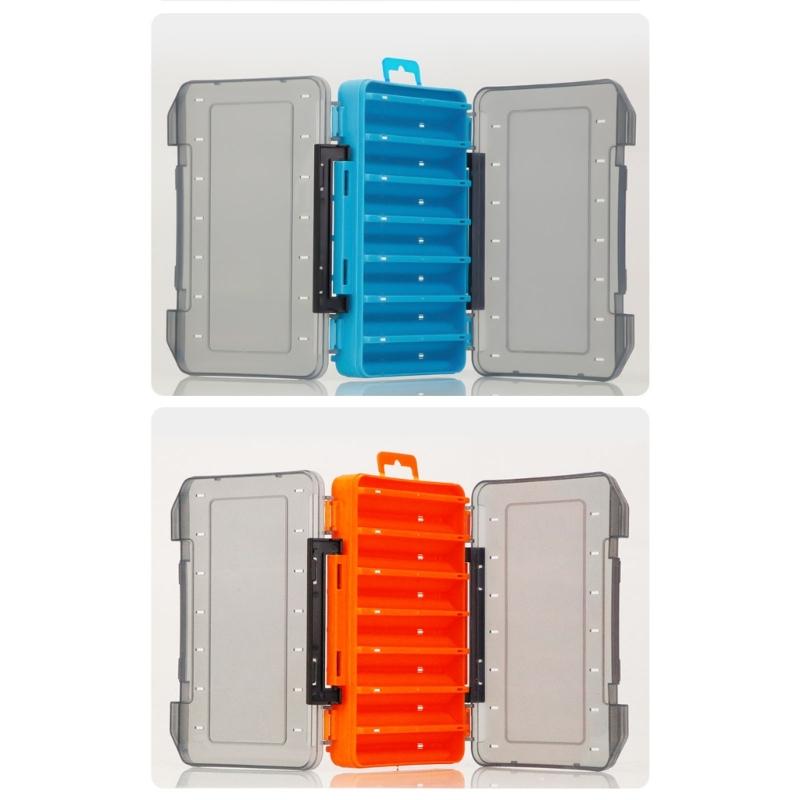 Klare doppelseitige Köderbox mit sicherem Verschluss, leichtes, wasserdichtes Design für Angelwerkzeuge und Kleinteile
