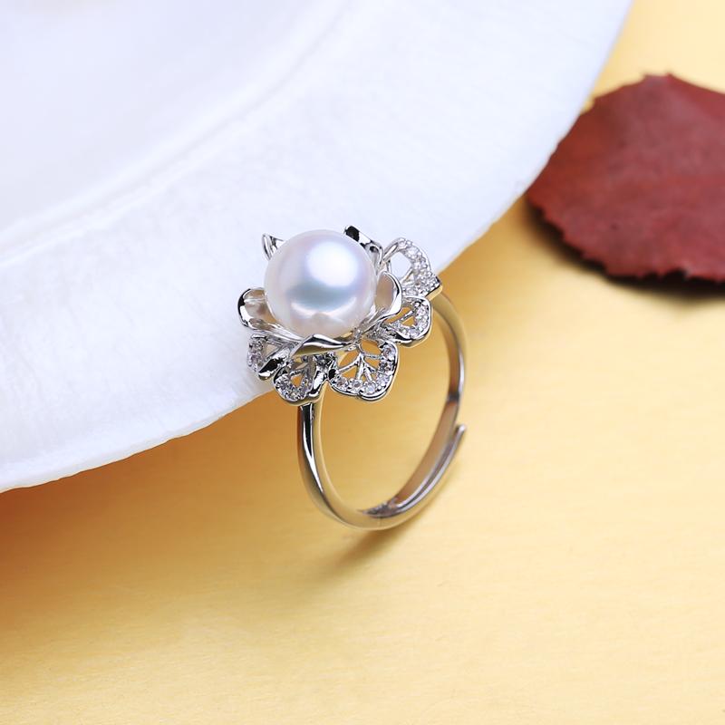 FENASY Natural Freshwater Pearl Rings For Women Cubic Zirconia CZ Wedding Engagement Flower Ring