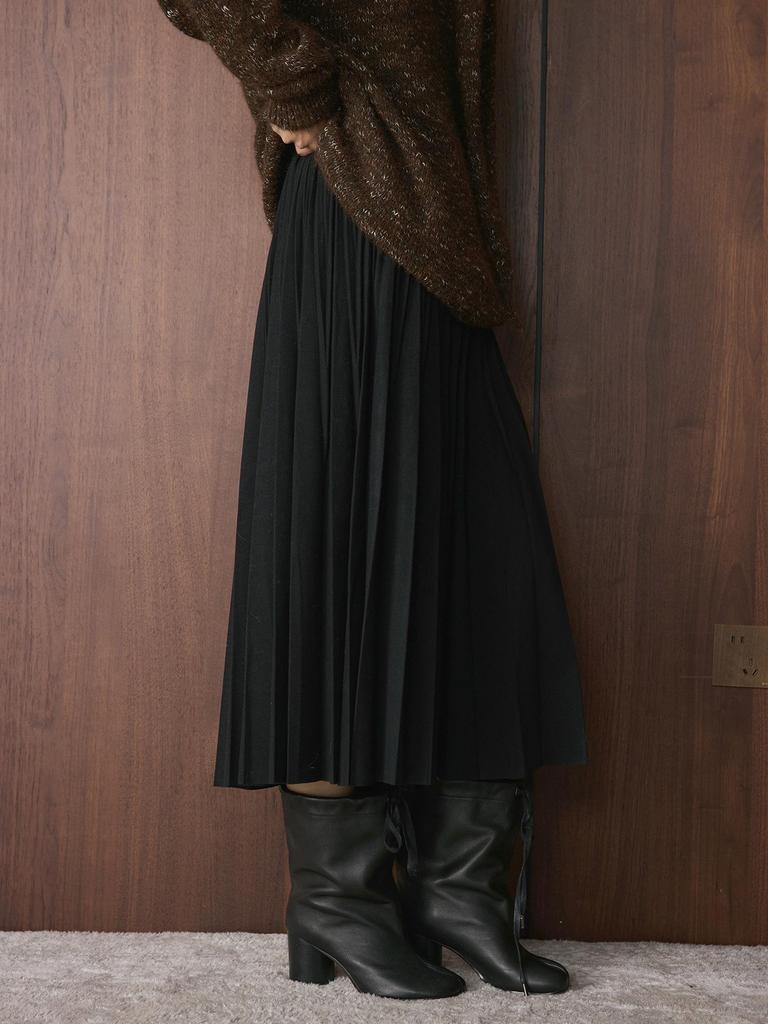 Xu Man Winter Korean Retro High-Waist Pleated A-Line Long Skirt for Women
