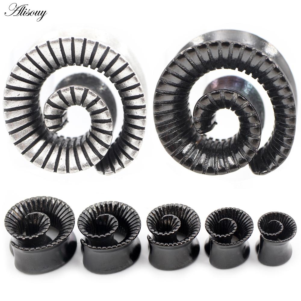 Alisouy 1PC Alliage Coulé Tourbillon Spirale Évasé Tunnel d'Oreille Plug Écarteur Jauges Boucles d'Oreilles Piercing Bijou de Corps argenté