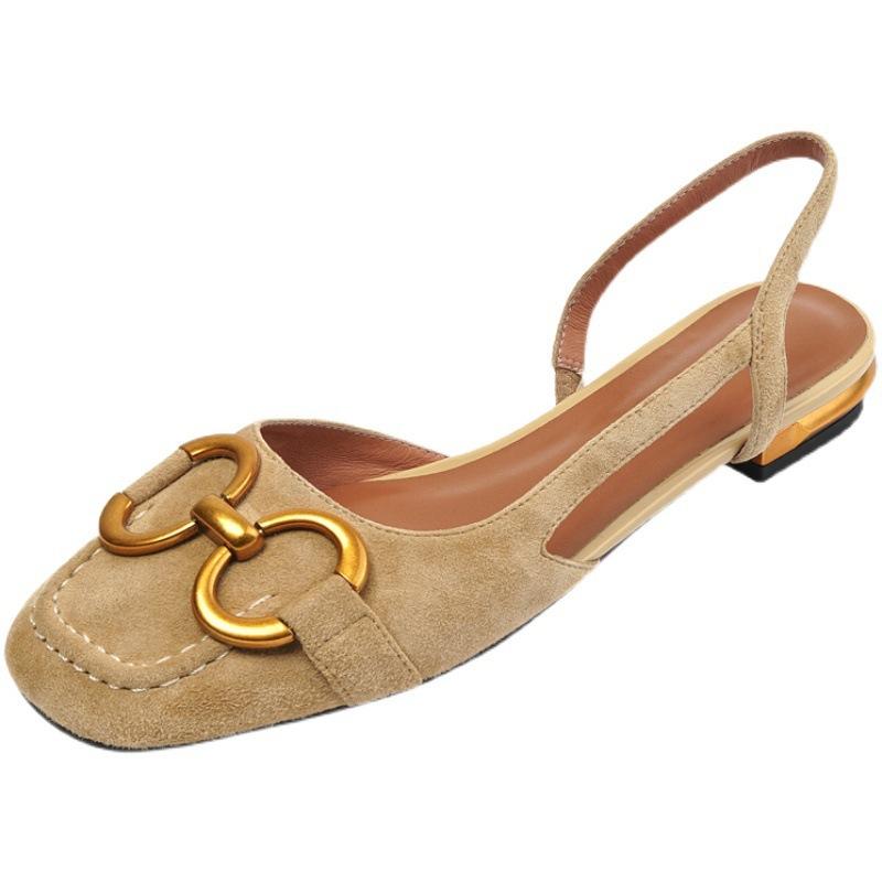 ins retro style~ 2022 new flat-soled sandals women's summer bag head thick heel horse title buckle low heel single shoes Muller shoes