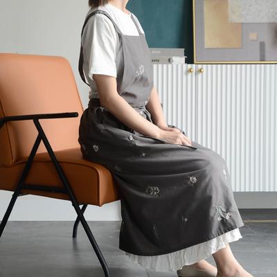 Cross Back Cooking Apron Breathable Retro Cotton Embroidered Bib Apron for Home