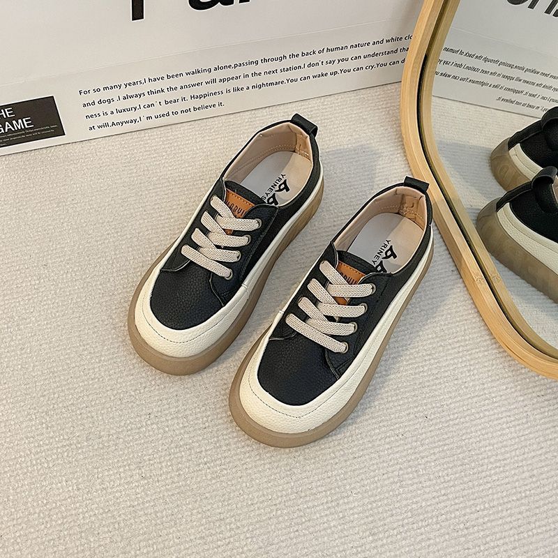 

2024 осень новые модные универсальные туфли на мягкой подошве с мягкой поверхностью на шнуровке повседневные маленькие белые туфли с одной педалью толстая подошва женские одинарные туфли 35 чёрный