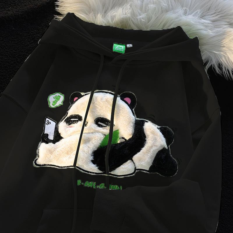 

Жіноча толстовка з капюшоном Cute Panda для осені та зими у вільному та ледачому стилі куртка XL чорний