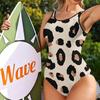 Leopard Print One Piece Swimsuit Women Scoop Neck Strappy Trim Sexy Slimming Beach Surfing Bathing Suit