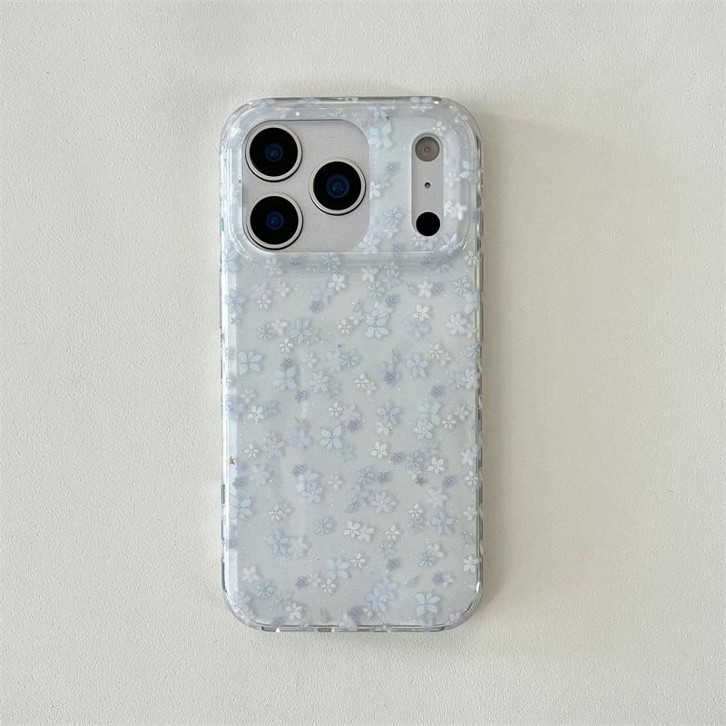 

Милый светло-голубой чехол с цветочным глиттером для iPhone 17 16 15 14 Pro Max, милый эстетичный защитный чехол, ремешок для женщин For iPhone 17ProMax