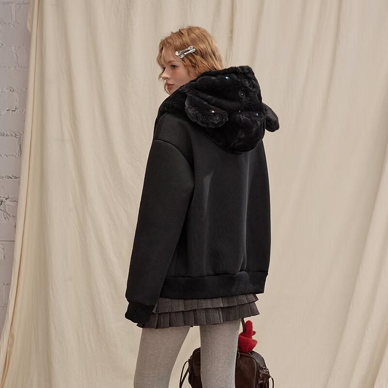 UNIFREE Women's Plush Spliced Hooded Winter Jacket