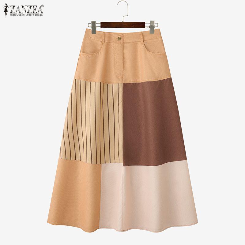 ZANZEA Women Casual Print Loose A-Line Long Skirts