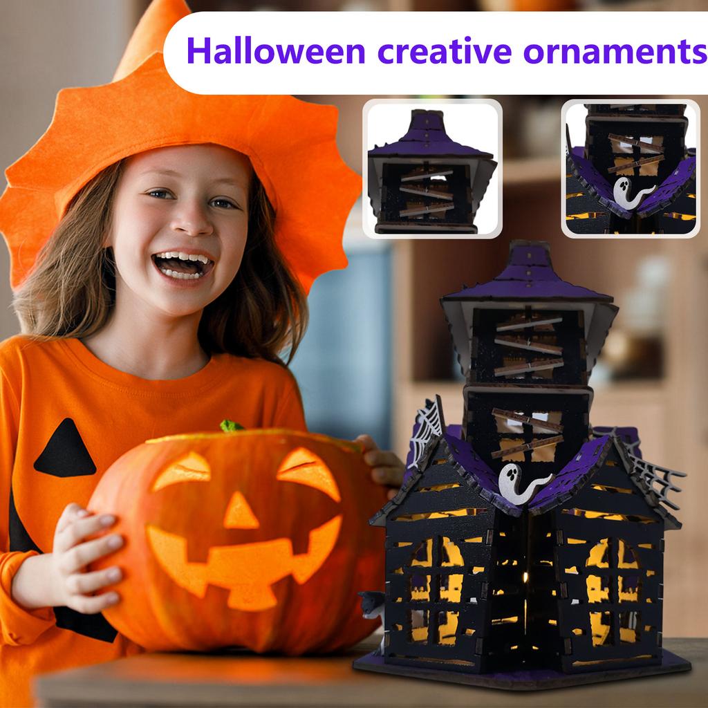 Creative 3D DIY Halloween Haunted House Decorations Wooden Party Decorations