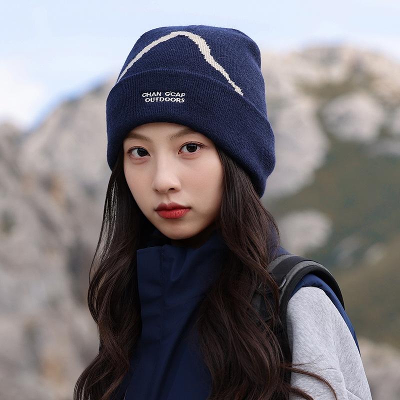 Mountaineering Wool Hat Women's Autumn and Winter Outdoor Warm Knitted Ear Protection Cold Hat Big Head Circumference Mountain Climbing Cold Protectio