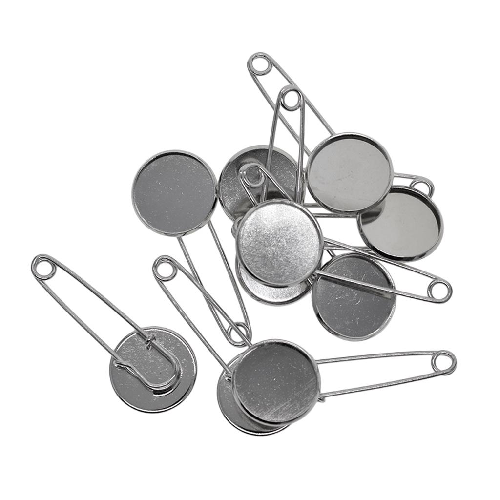 10 Pieces Blank Brooch Settings Lapel Pin Safety Hijab Pins Base 16mm Silver