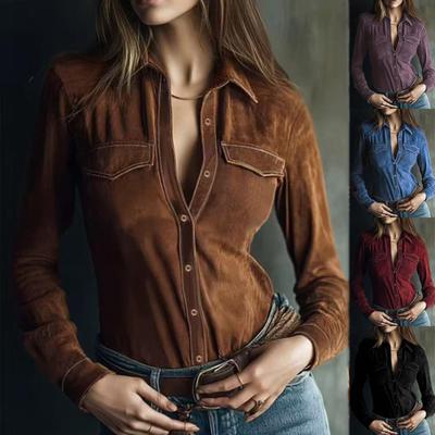 Women's European & American Long-Sleeve Deer Suede Shirt - Spring & Autumn Collection
