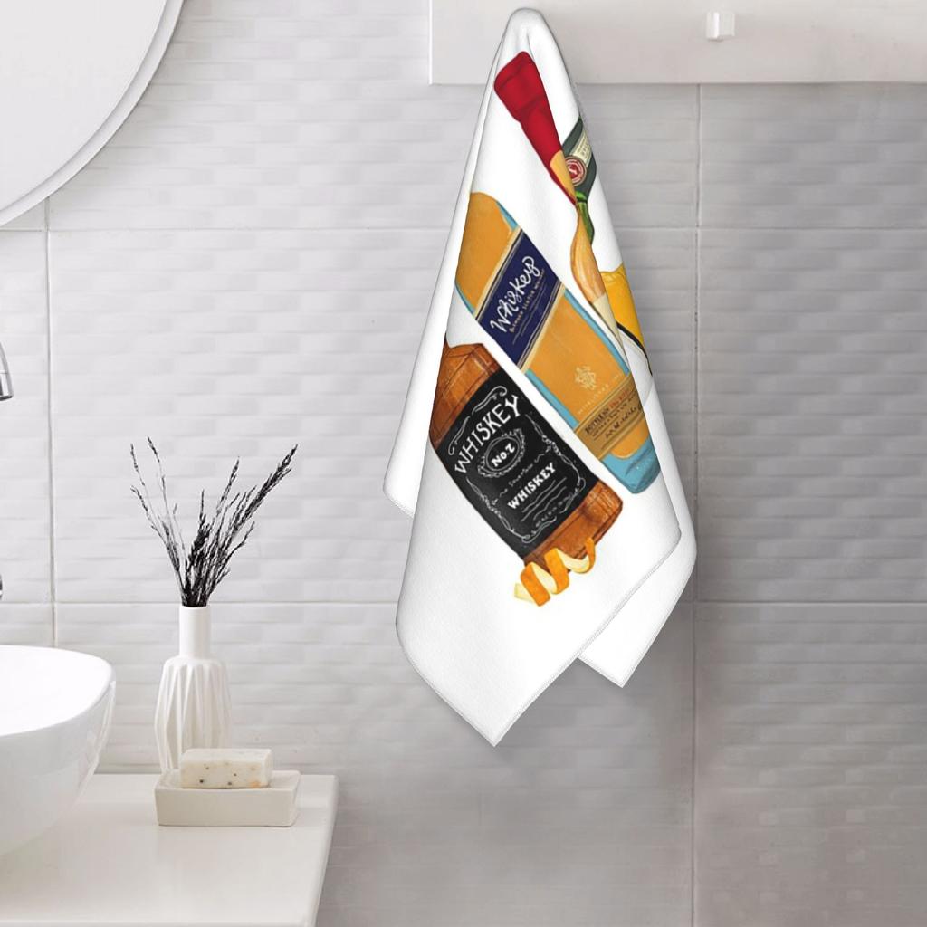 Whiskey Bottles Illustration Soft Face Towel Quick Dry Pool Bath Cotton Towels Breathable