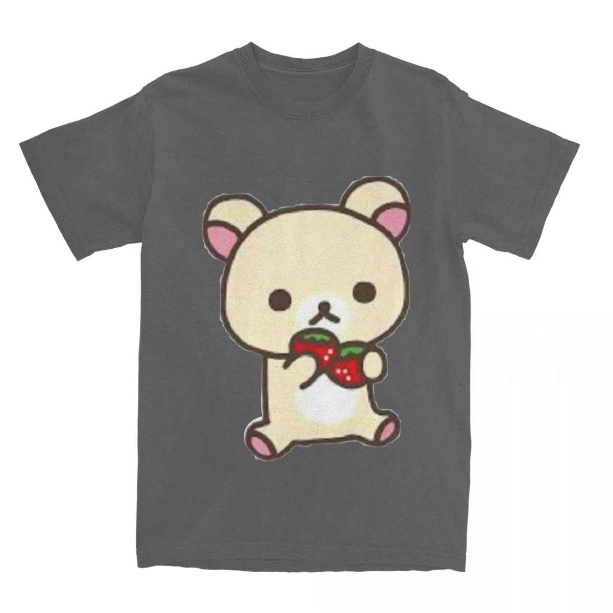 

Повседневные футболки Rilakkuma с клубникой для мужчин и женщин, с круглым вырезом, 100% хлопок, футболки с животным медведем, футболки с коротким рукавом, топы больших размеров M