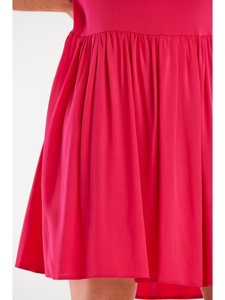 Loose viscose mini dress with short sleeves, fuchsia S