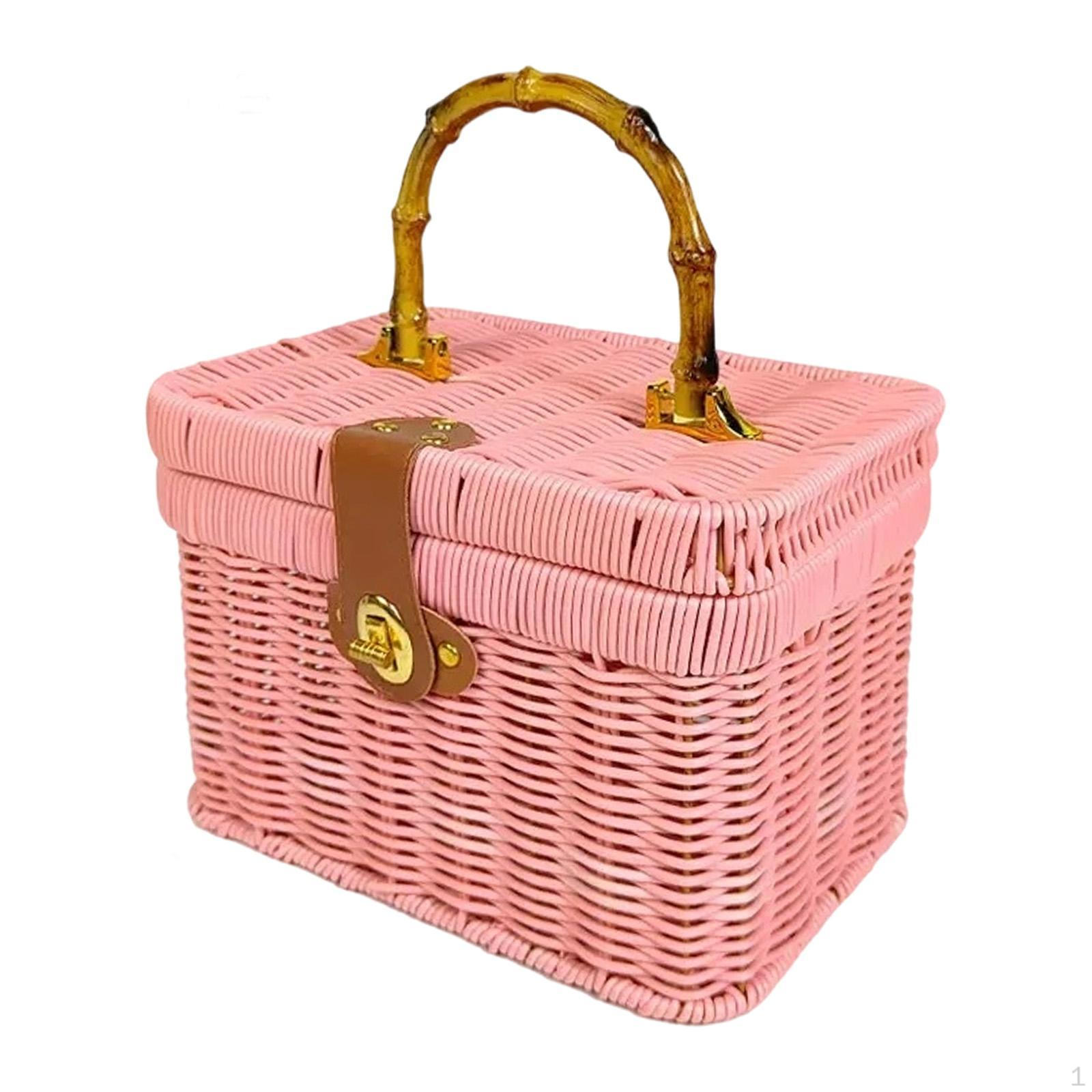 

Basket with Lid, Decorative Box, Rustic Suitcase Display Stand, Practical Organizer Made of Pink 23.5x16x16cm