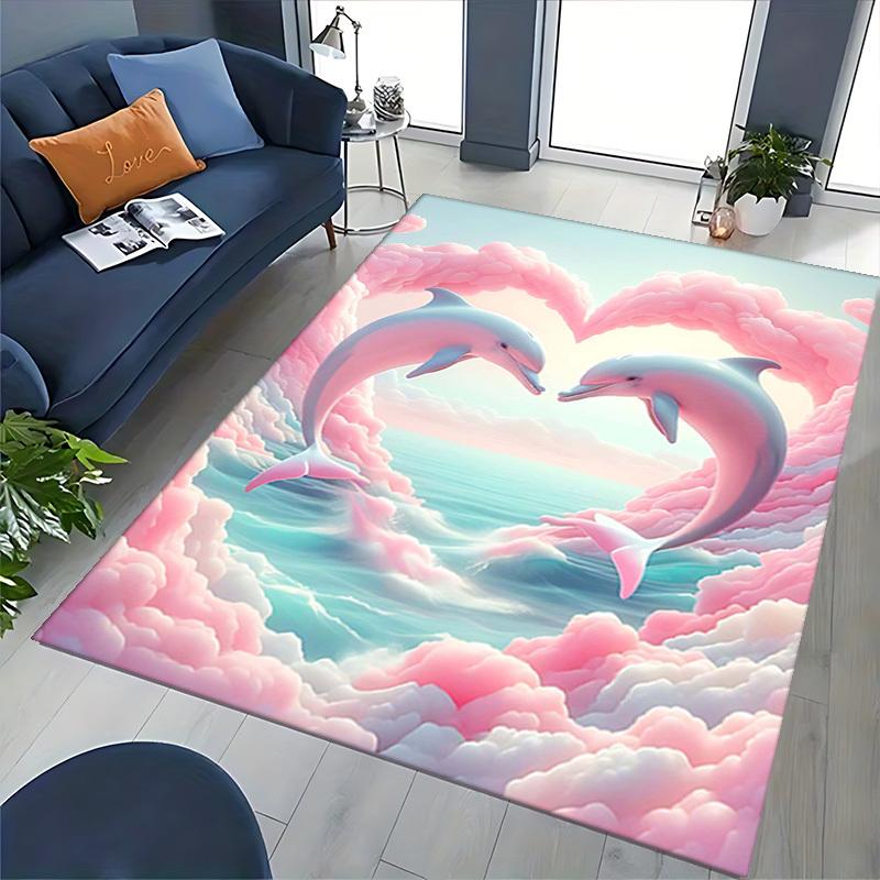 1pc Anime Dolphin Heart-Shaped Clouds Chair Mat - Office Desk Rug, Anti-Slip Carpet for Home Decor, Suitable for All Seasons, Ideal Gift for Anime Lov