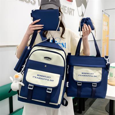 Graad 3 5 6 Basisschooltassen voor meisjes en jongens 5-delige set Tienermeisjesrugzakken met grote capaciteit Junior High School Student Boekentas met portemonnee