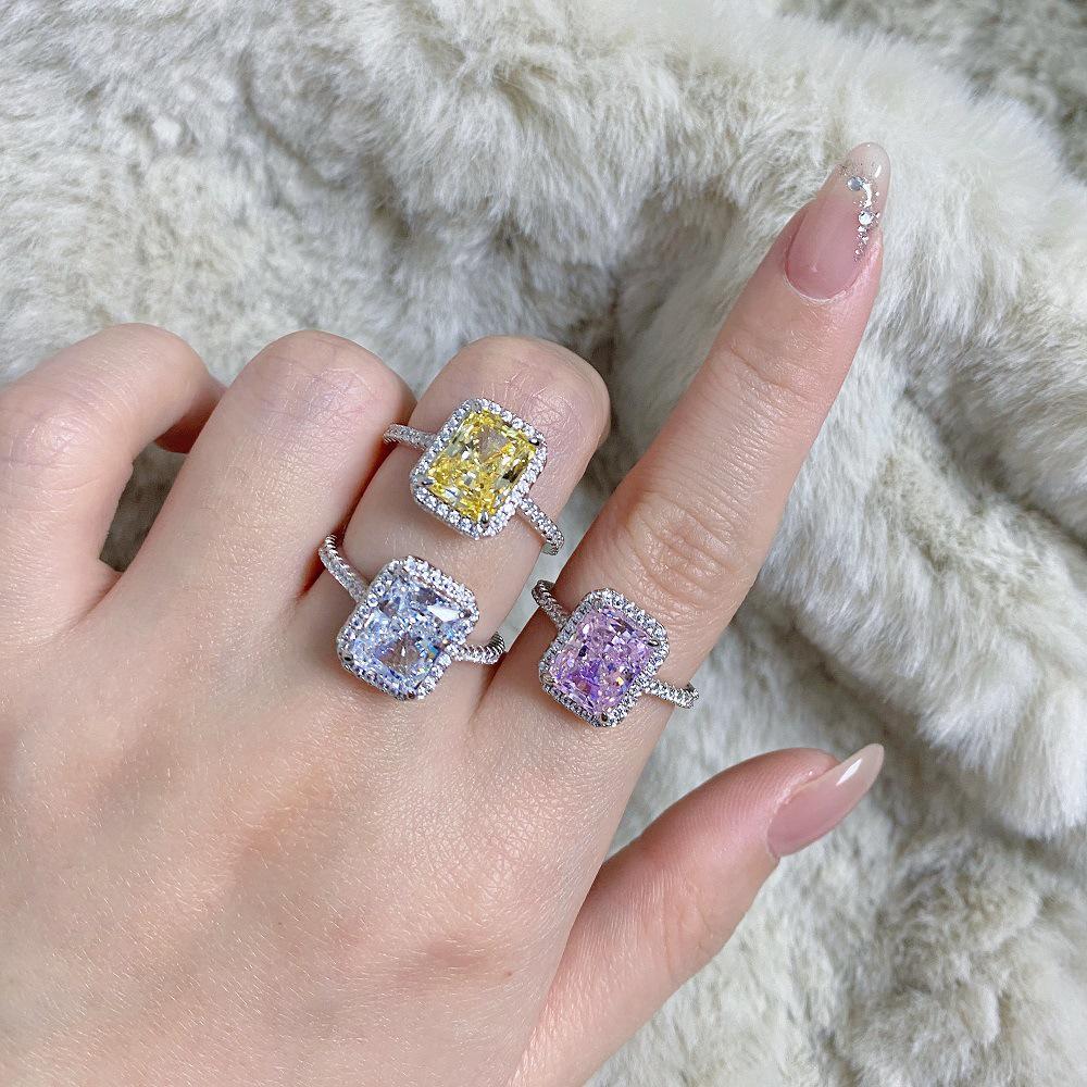 S925 Sterling Silver Radiant Cut Princess Square Ring for Women - Hot Selling European & American Style Wedding Diamond Ring