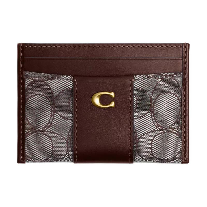 COACH card holder CaseEssential 11 Signature Hardware Signature Jacquard Fabric and Refined Calfskin Case Women s Brass Brass with oak maple color золотой