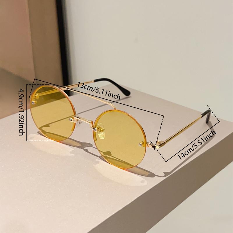 Vintage Round Sunglasses Men New Fashion Rimless Double Bridge Shades Women Retro Trendy Brand Design Sun Glasses