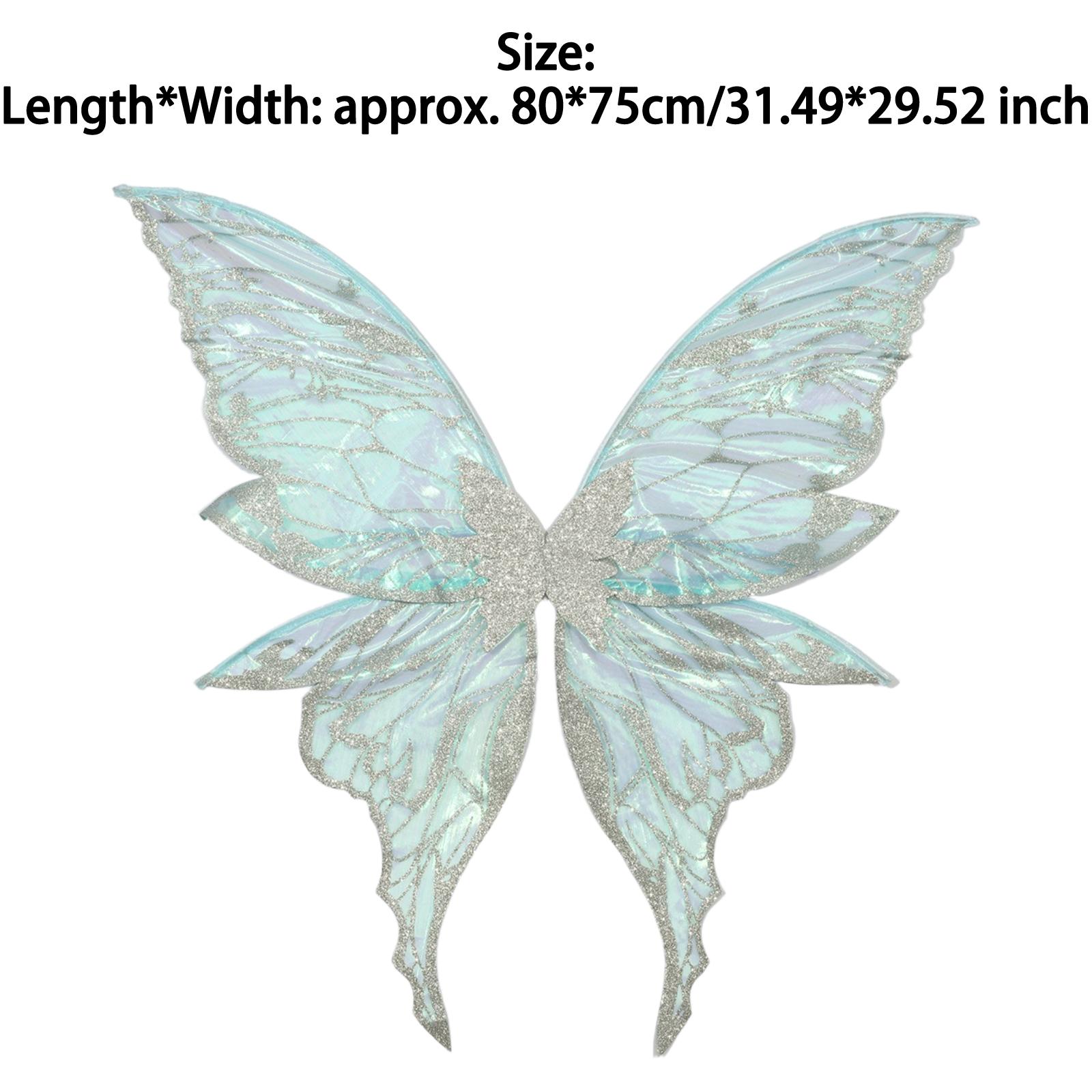 

Butterfly Wings Accessory for Cosplay - Glittery Material Gold Stamp with Elastic Strap for Party Photo One Size срібний