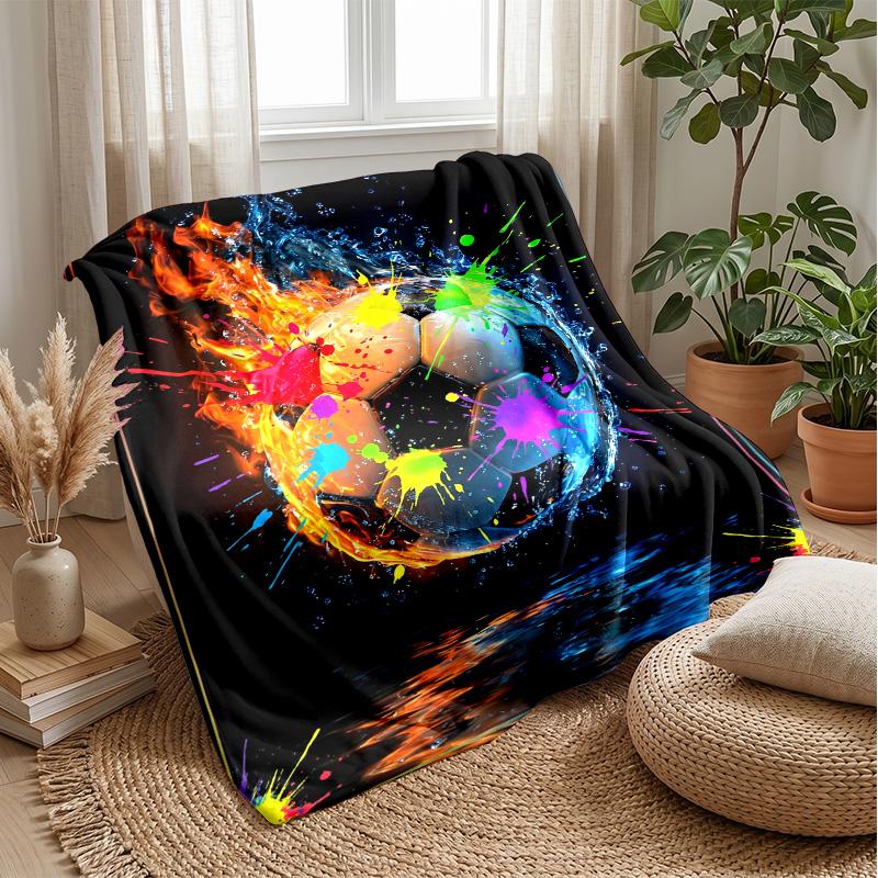 Soccer Ball in Flames 3 Theme blanket Lightweight Warm Flannel Blanket Decorative Throw Blanket for Home Decoration