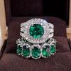 Modisches Silberfarbenes Grüner Stein Ring Set Ehering Valentinstag Schmuck