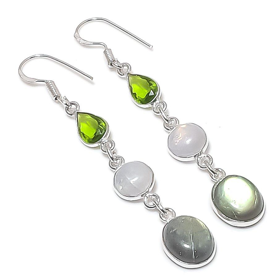 

Labradorite, Moonstone Gemstone 925 Sterling Silver Earring 2.56