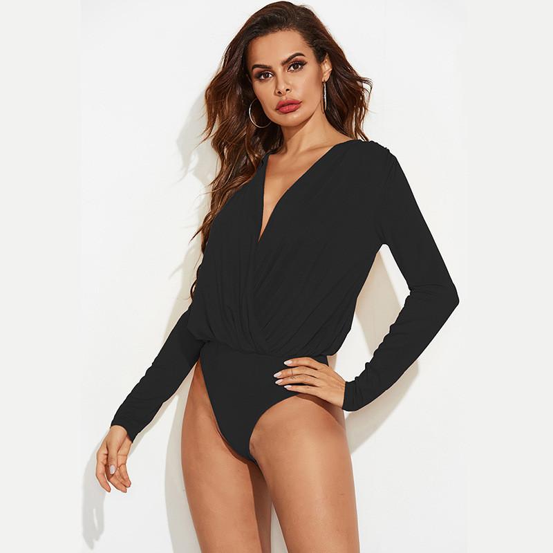 Polyester Fabric Deep V Neck Jumpsuit With Irregular Design For Fall Fashion Women