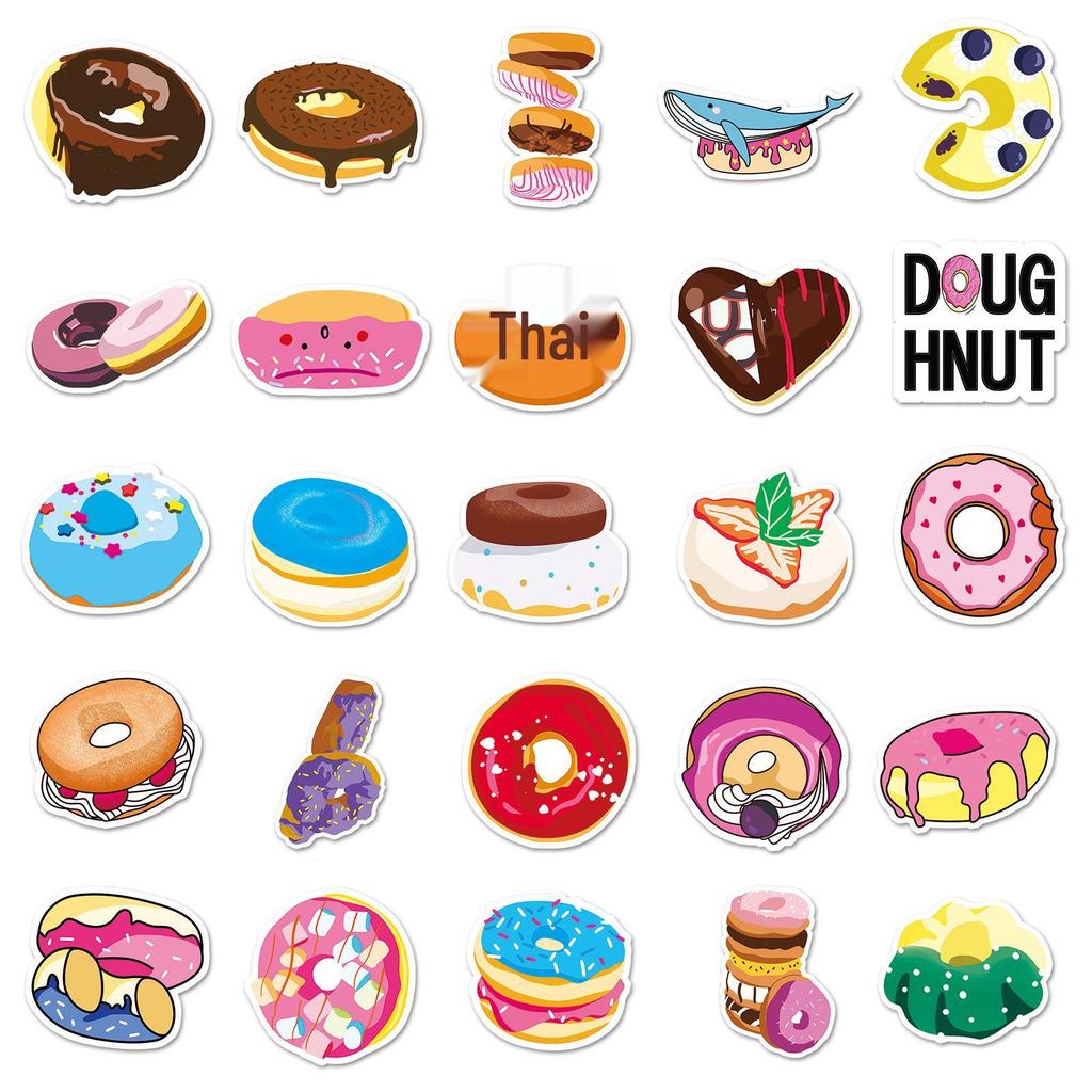 50 Original Donut Cartoon Stickers - Cute, Waterproof for Journals, Notebooks, Water Bottles, and Phones