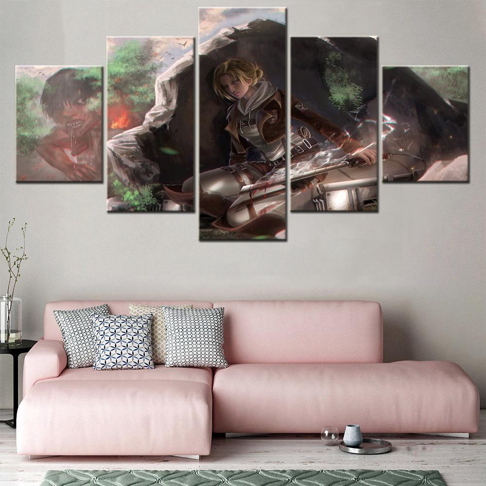 5 Pieces Canvas Wall Arts Anime Poster Painting Carom Picture Print Attack On Titan Wallpaper Home Decor Bedroom Teenager Gift