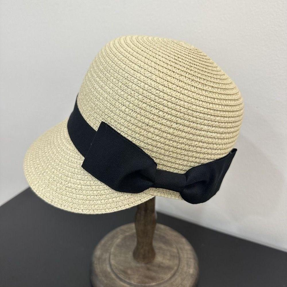 Woven Bow Straw Hat Sunshade Summer Hat Sun Cap UV Protection Cap  Beach