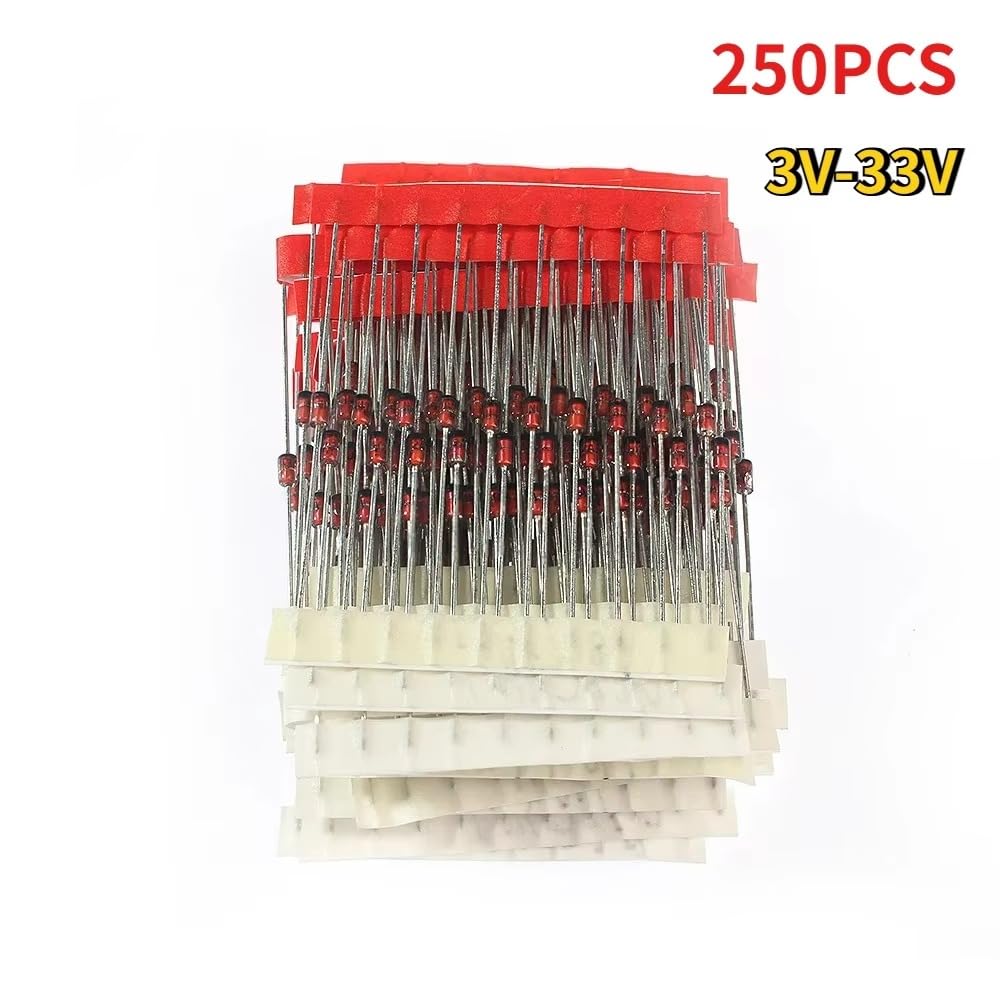 

25 Values 250pcs 1W Zener Diodes Assortment Kit 3V 3.3V 3.6V 3.9V 4.3V 4.7V 5.1V 5.6V 6.2V 6.8V 7.5V 8.2V 9.1V 10V 12V 13V 15V 16V 18V 20V 22V 24V
