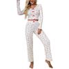 Women's 2025 European V-Neck Love Print Pajama Set - Long Sleeve Top & Pants, Indoor/Outdoor Wear
