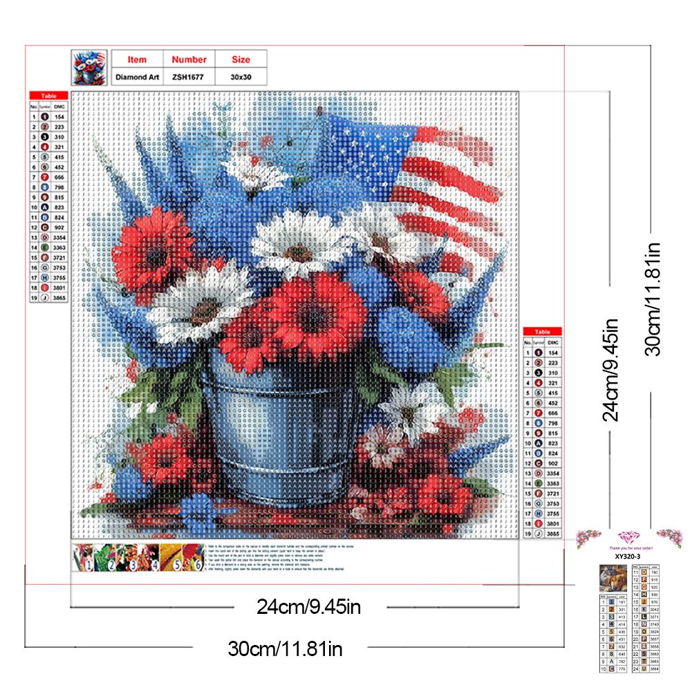 Independence Day Flower 5D DIY Full Drill Round Diamond Painting Kit Home Decor