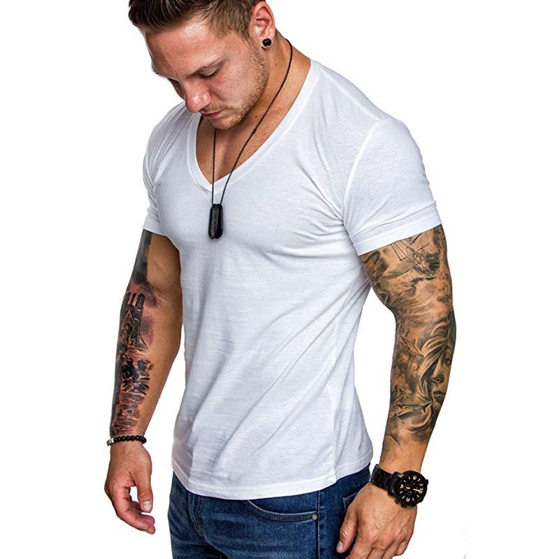 High-quality Men's Slim V Neck Short Sleeve Muscle Tee T-shirt For Casual Wear