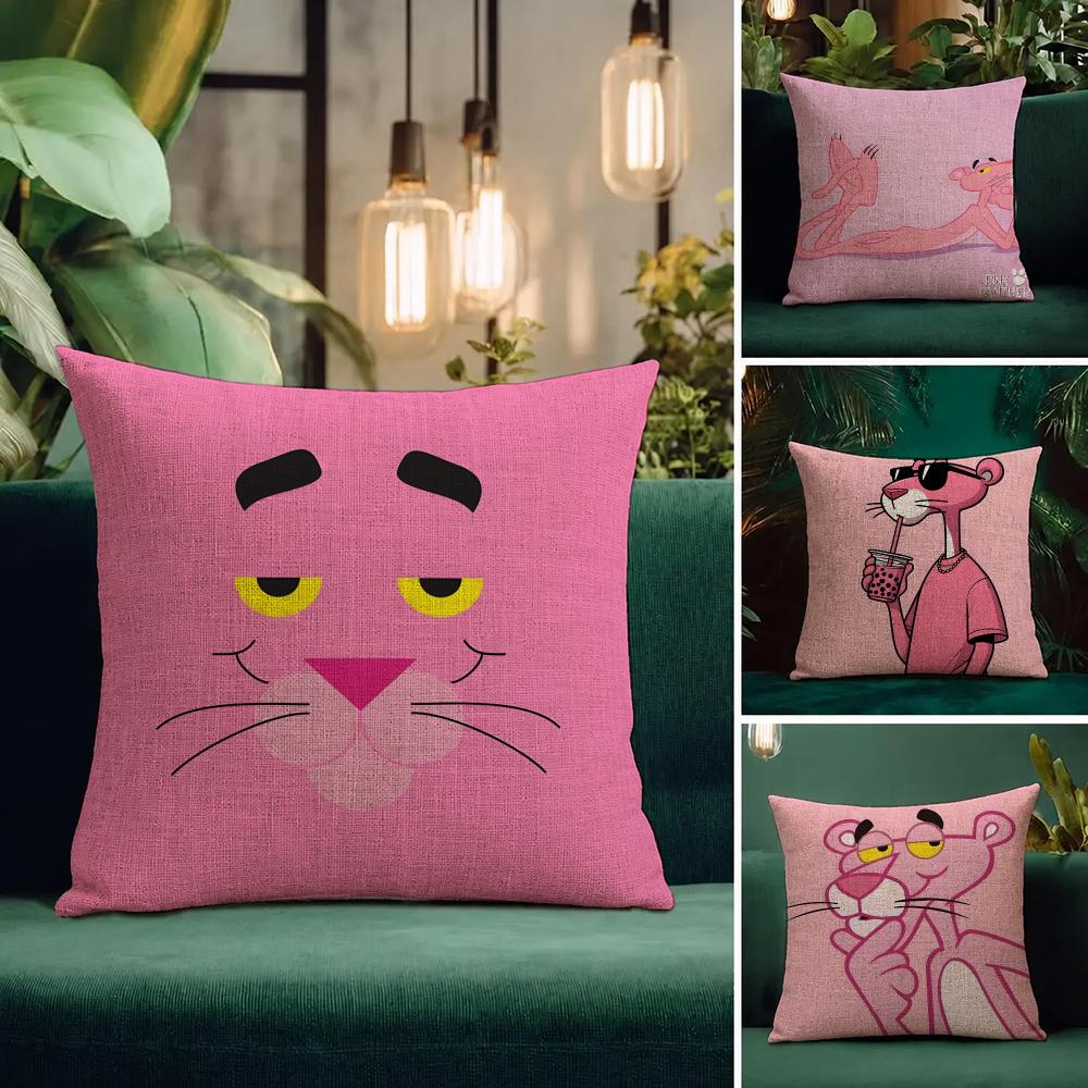 Character Pink Panther Cushion Cover Natural Linen Pillowcase Set AllinOne Decor Cushion Cover for Sofa Bedroom Chair