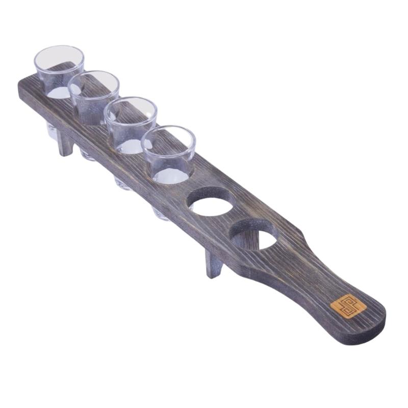 6 Holes Wooden Stand for Tequila Shot Glasses Presentation Tray Large Capacity Display Storage Solution