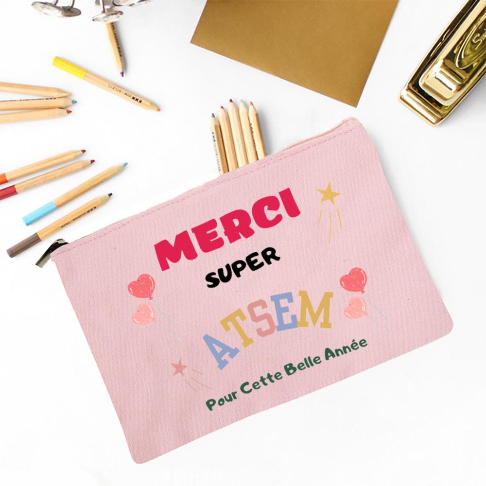 Merci Atsem Printed Makeup Bag Travel Neceser Toiletries Storage Pouch Pencil Bags Graduate Gift for Atsem Teacher's Day Present